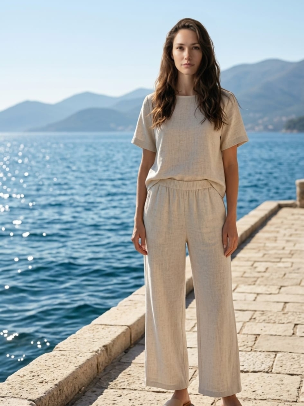 SHEIN Neutral Wide-Leg Linen-Blend Pants